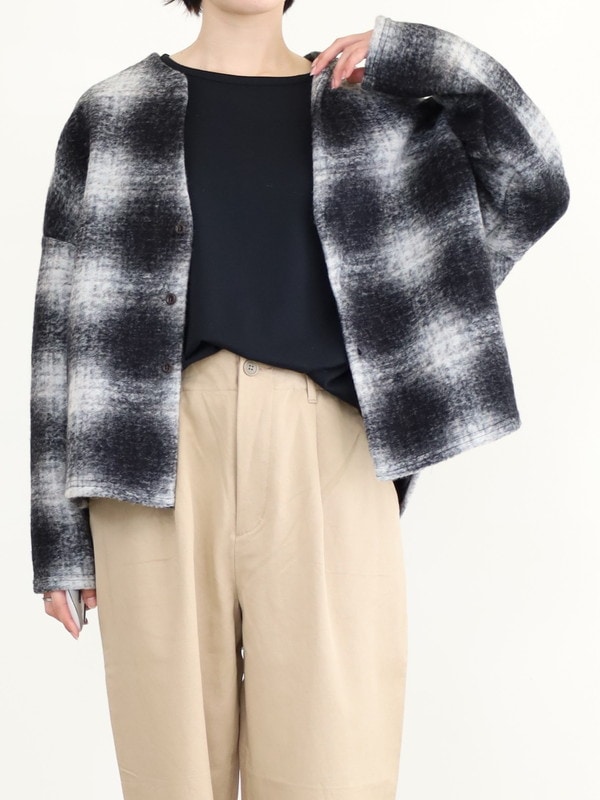 【LeMelange】スライバーニットチェックカーディガン