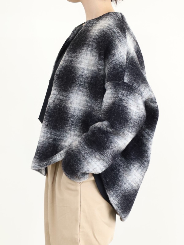 【LeMelange】スライバーニットチェックカーディガン