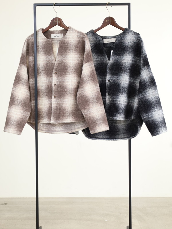 【LeMelange】スライバーニットチェックカーディガン