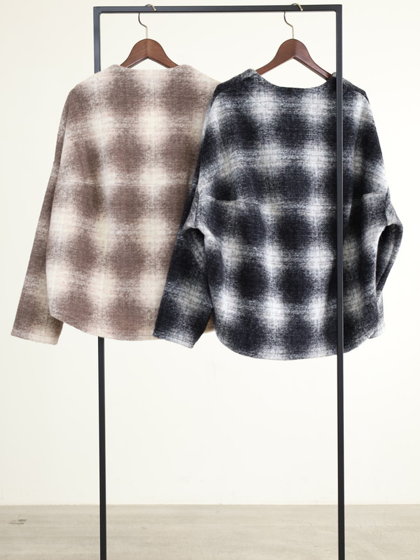 【LeMelange】スライバーニットチェックカーディガン