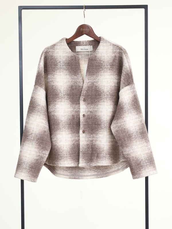 【LeMelange】スライバーニットチェックカーディガン