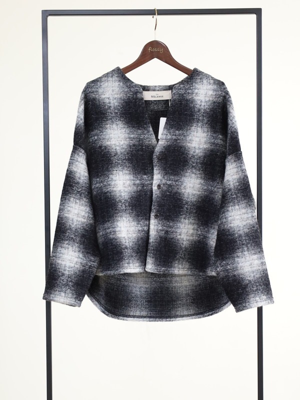 【LeMelange】スライバーニットチェックカーディガン