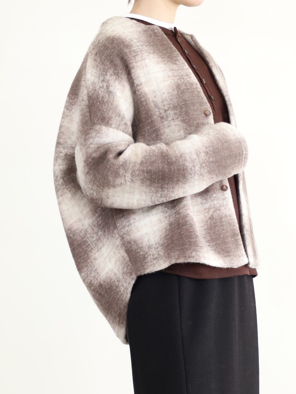 【LeMelange】スライバーニットチェックカーディガン