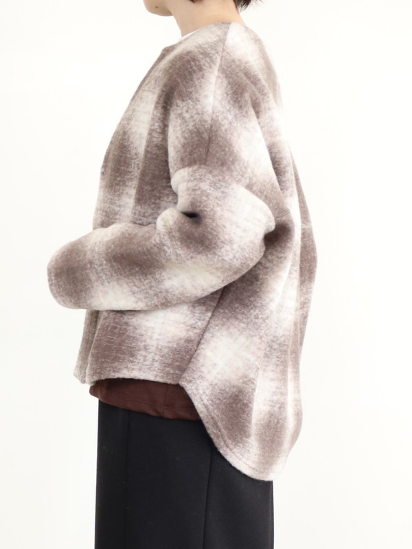 【LeMelange】スライバーニットチェックカーディガン