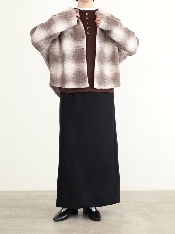 【LeMelange】スライバーニットチェックカーディガン