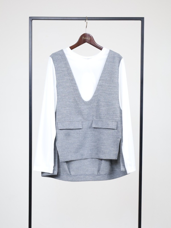 【trois】スラブツイードレイヤードブラウス