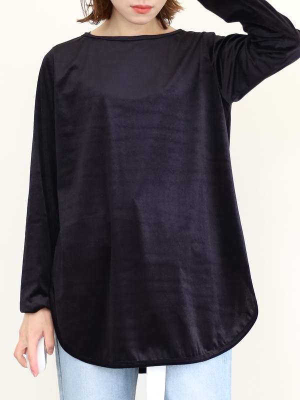 【siro de la bonte】シアーベロアクルーネックトップス