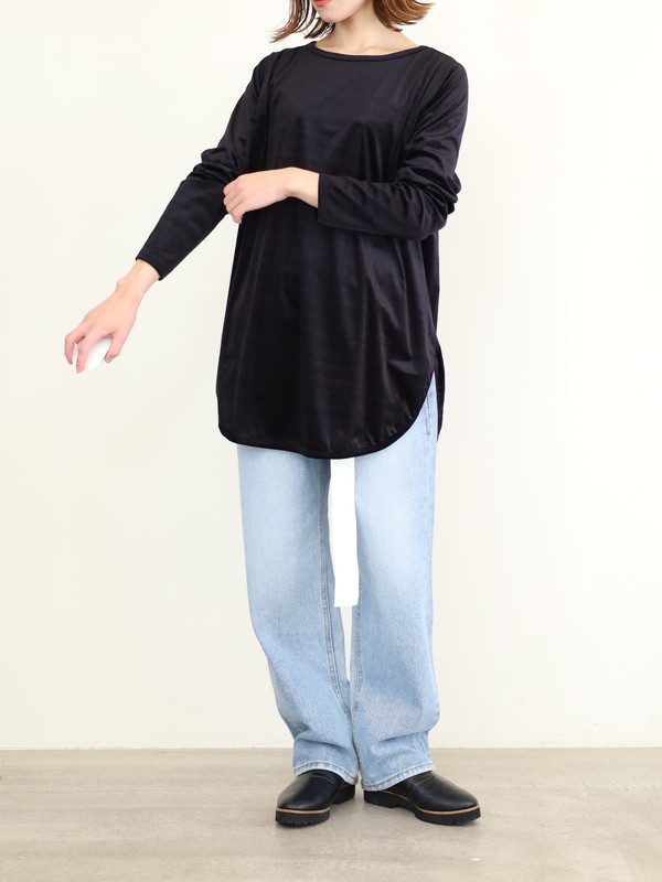 【siro de la bonte】シアーベロアクルーネックトップス