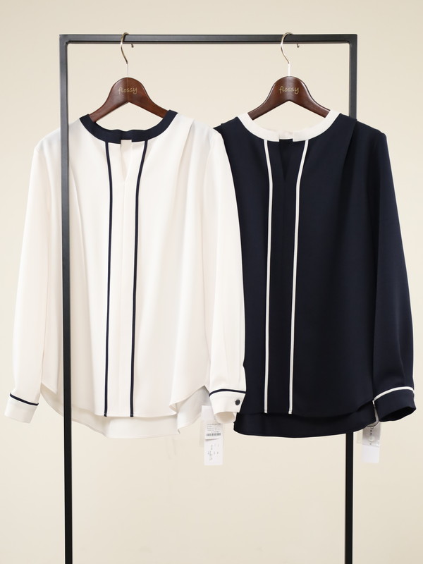 【Doneeyu】ストレッチツイルバイカラーブラウス