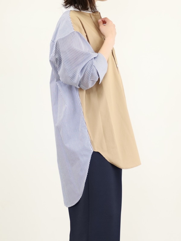 【Munich】3素材コンビチュニック丈シャツ 
