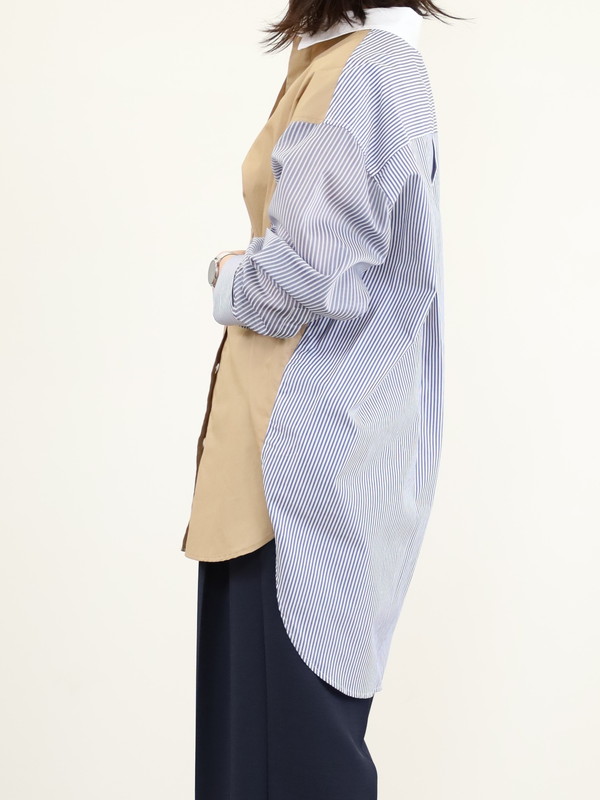 【Munich】3素材コンビチュニック丈シャツ 