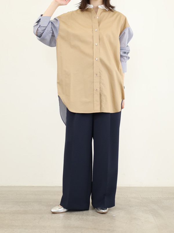 【Munich】3素材コンビチュニック丈シャツ 