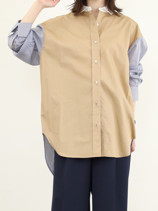 【Munich】3素材コンビチュニック丈シャツ 