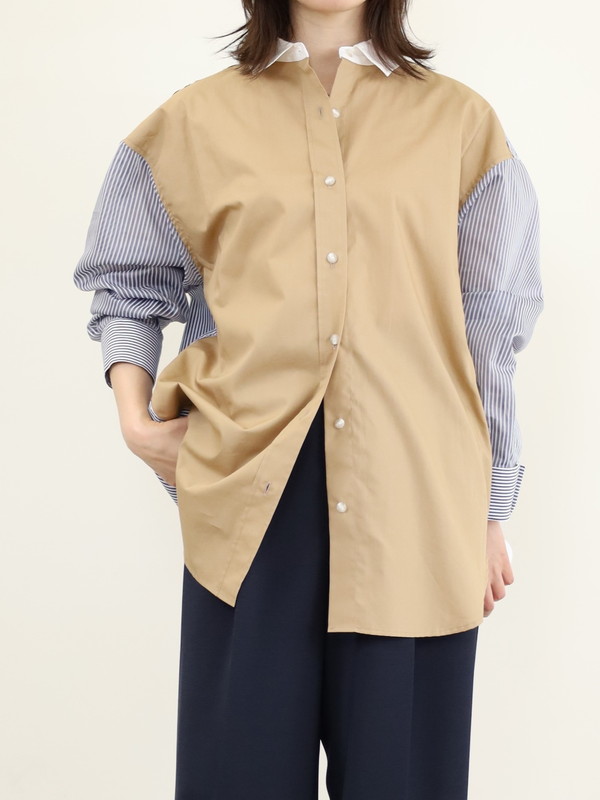 【Munich】3素材コンビチュニック丈シャツ 