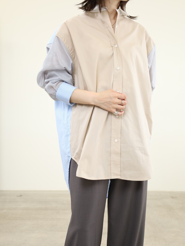 【Munich】3素材コンビチュニック丈シャツ 