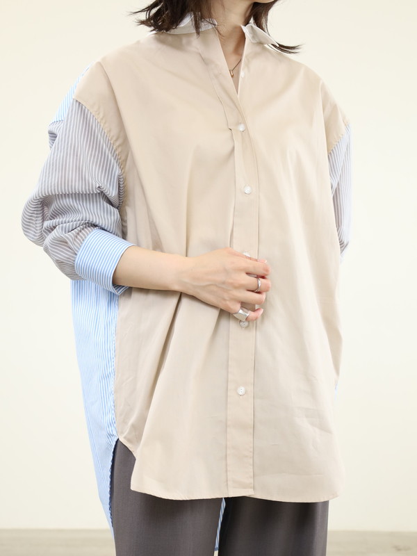 【Munich】3素材コンビチュニック丈シャツ 
