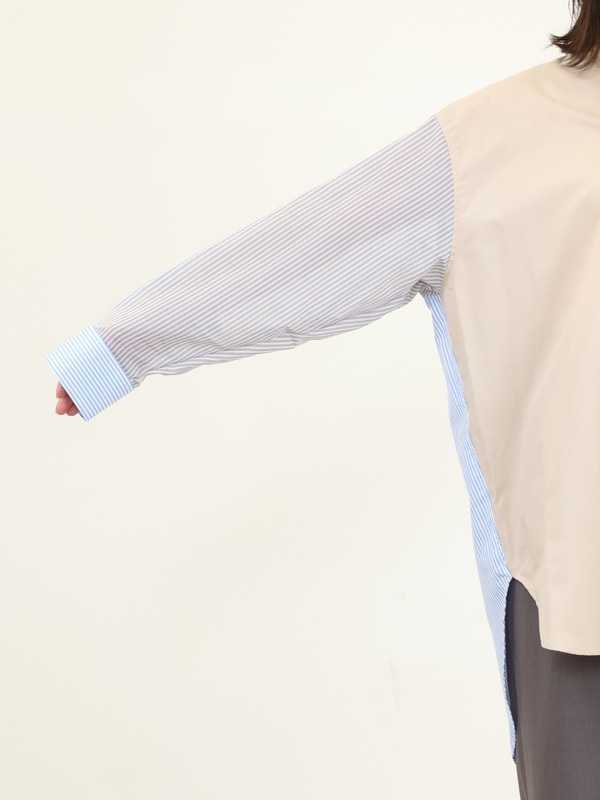 【Munich】3素材コンビチュニック丈シャツ 