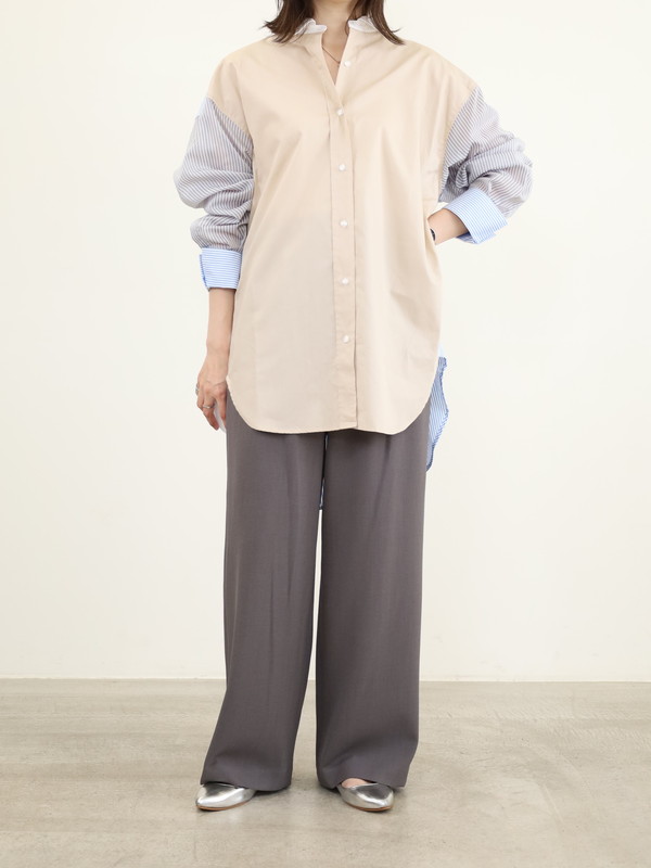 【Munich】3素材コンビチュニック丈シャツ 