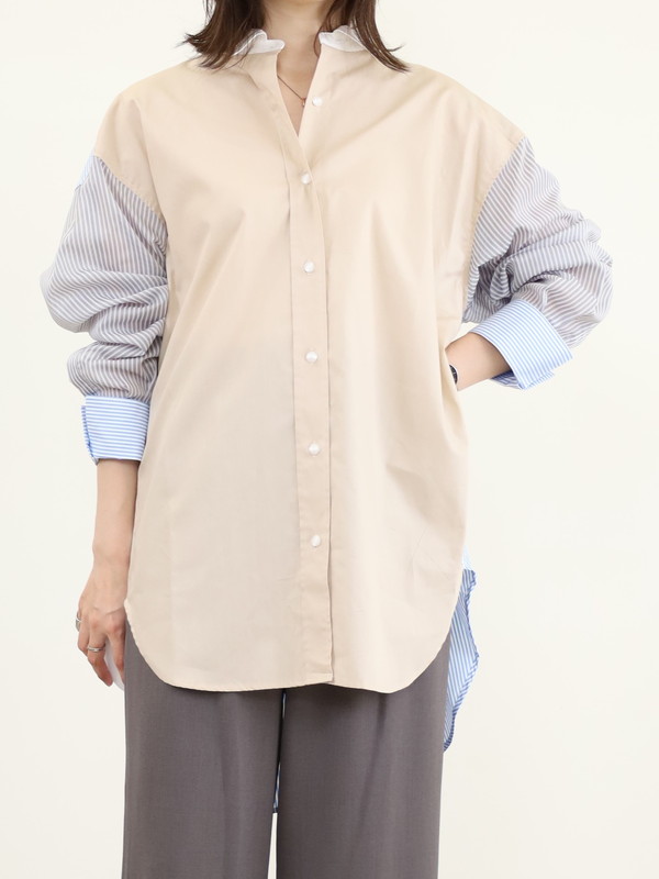 【Munich】3素材コンビチュニック丈シャツ 