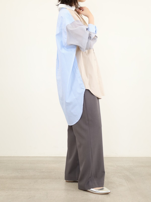 【Munich】3素材コンビチュニック丈シャツ 