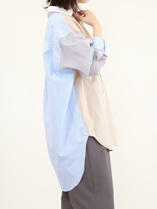 【Munich】3素材コンビチュニック丈シャツ 