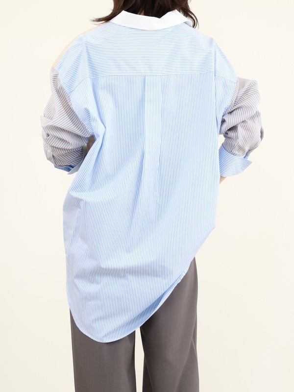 【Munich】3素材コンビチュニック丈シャツ 