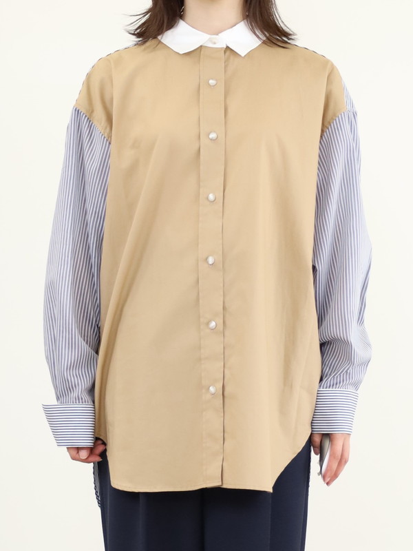 【Munich】3素材コンビチュニック丈シャツ 