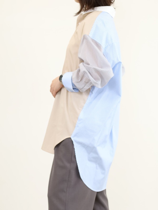 【Munich】3素材コンビチュニック丈シャツ 