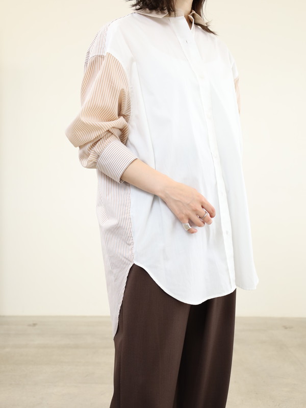 【Munich】3素材コンビチュニック丈シャツ 