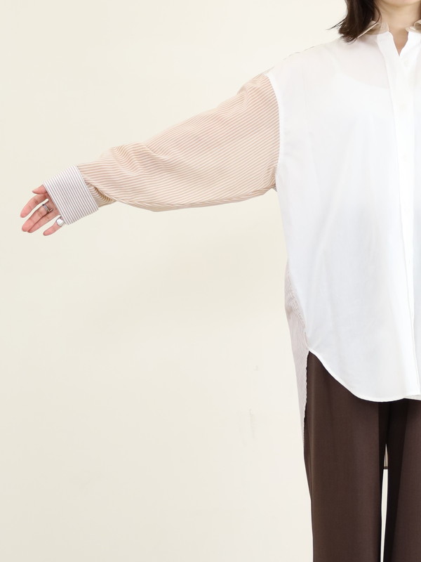 【Munich】3素材コンビチュニック丈シャツ 