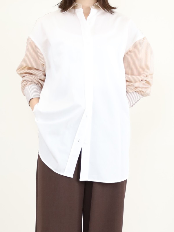 【Munich】3素材コンビチュニック丈シャツ 