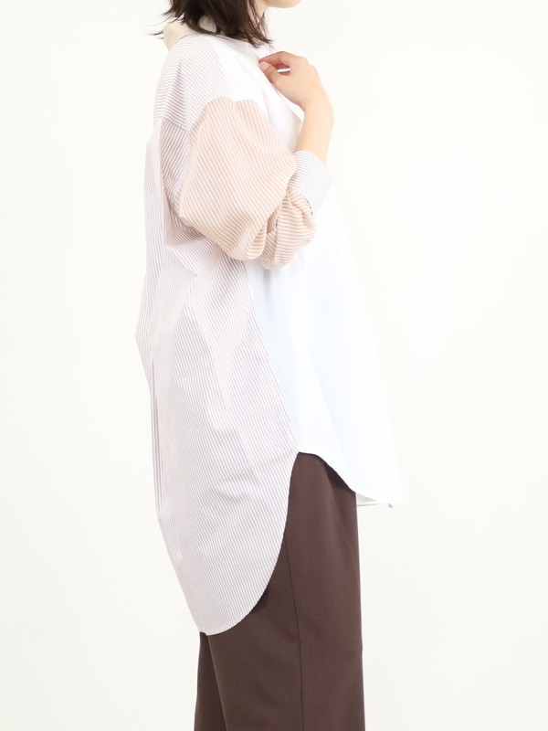 【Munich】3素材コンビチュニック丈シャツ 