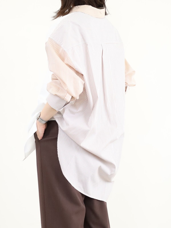 【Munich】3素材コンビチュニック丈シャツ 