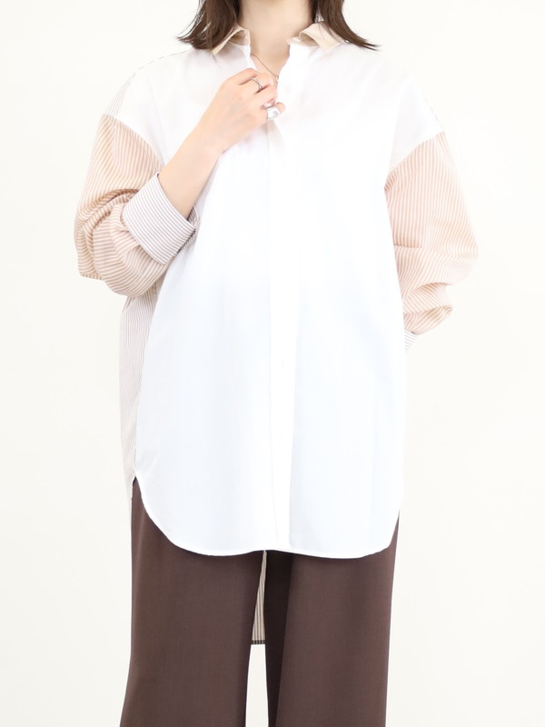 【Munich】3素材コンビチュニック丈シャツ 