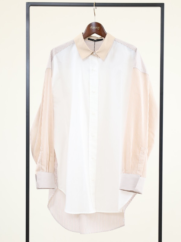 【Munich】3素材コンビチュニック丈シャツ 