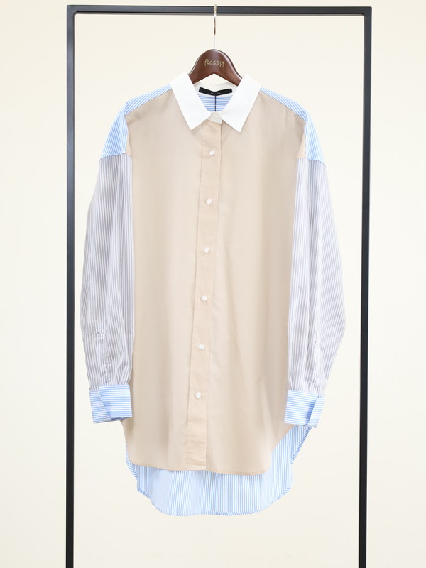 【Munich】3素材コンビチュニック丈シャツ 