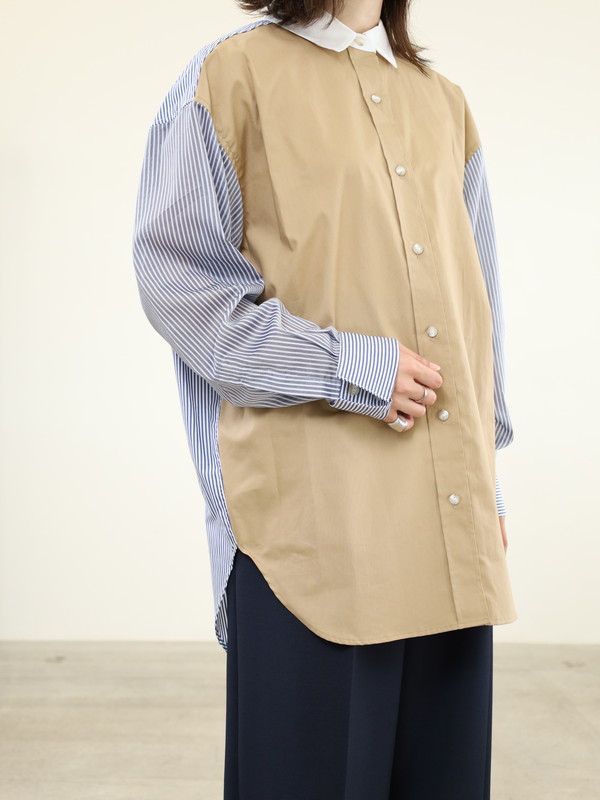 【Munich】3素材コンビチュニック丈シャツ 