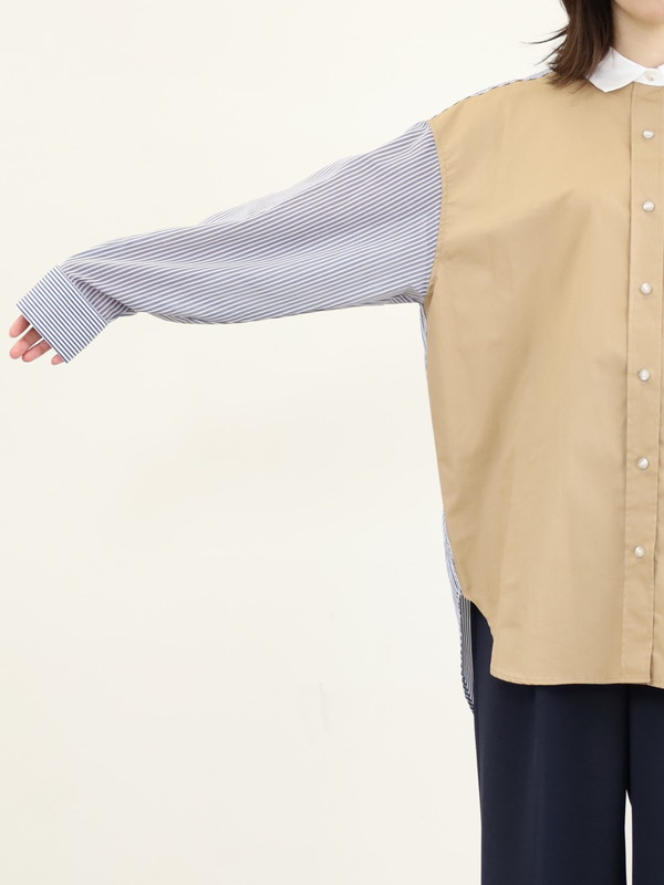 【Munich】3素材コンビチュニック丈シャツ 