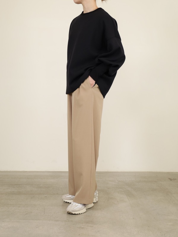 【ma couleur】杢調ストレッチツイルセミワイドパンツ