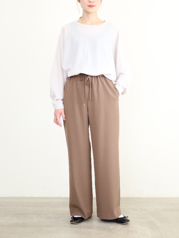 【ma couleur】杢調ストレッチツイルセミワイドパンツ