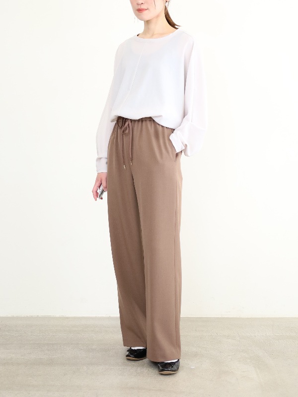 【ma couleur】杢調ストレッチツイルセミワイドパンツ
