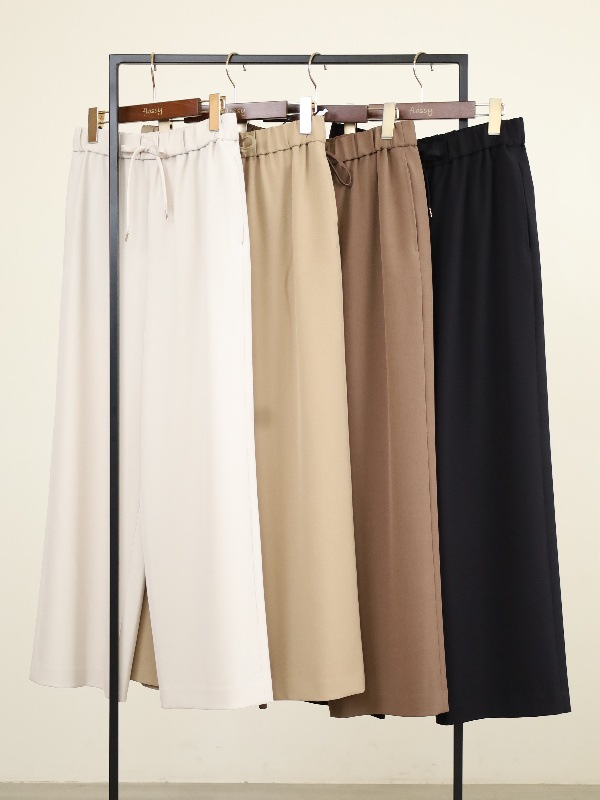 【ma couleur】杢調ストレッチツイルセミワイドパンツ