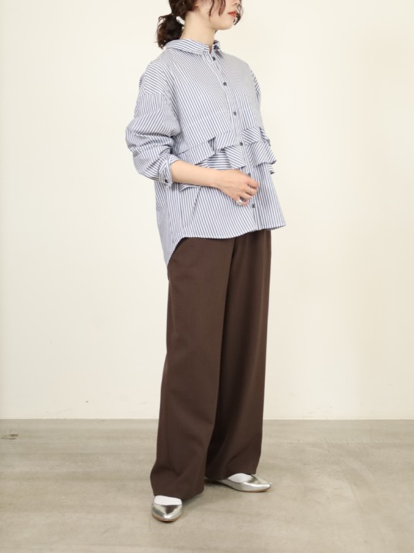 【ma couleur】杢調ストレッチツイルセミワイドパンツ