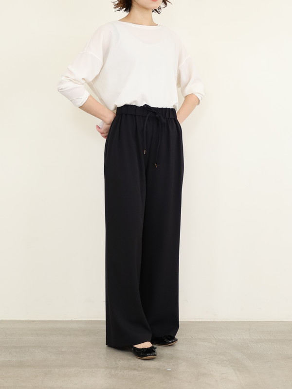 【ma couleur】杢調ストレッチツイルセミワイドパンツ