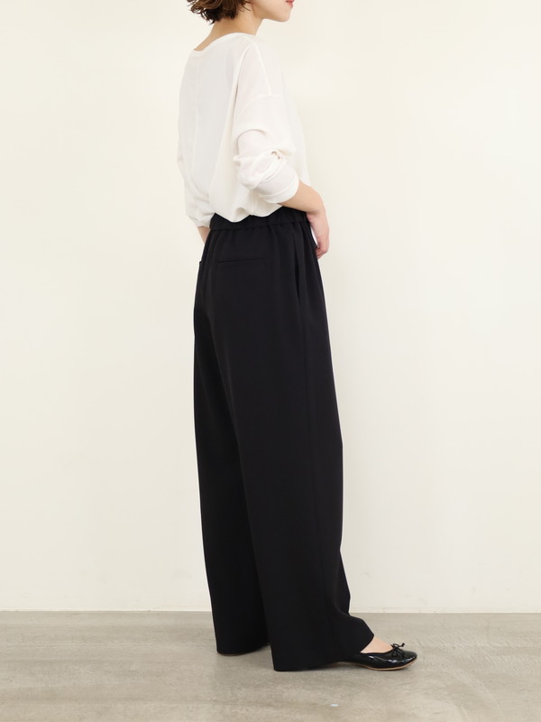 【ma couleur】杢調ストレッチツイルセミワイドパンツ