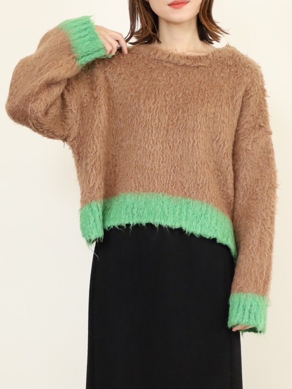 【CYAN TOKYO】配色カーリーショートニット