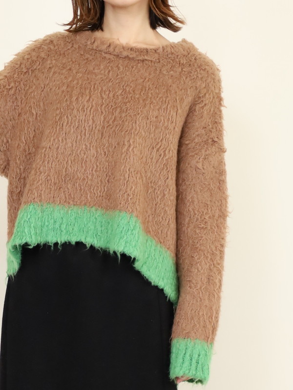 【CYAN TOKYO】配色カーリーショートニット