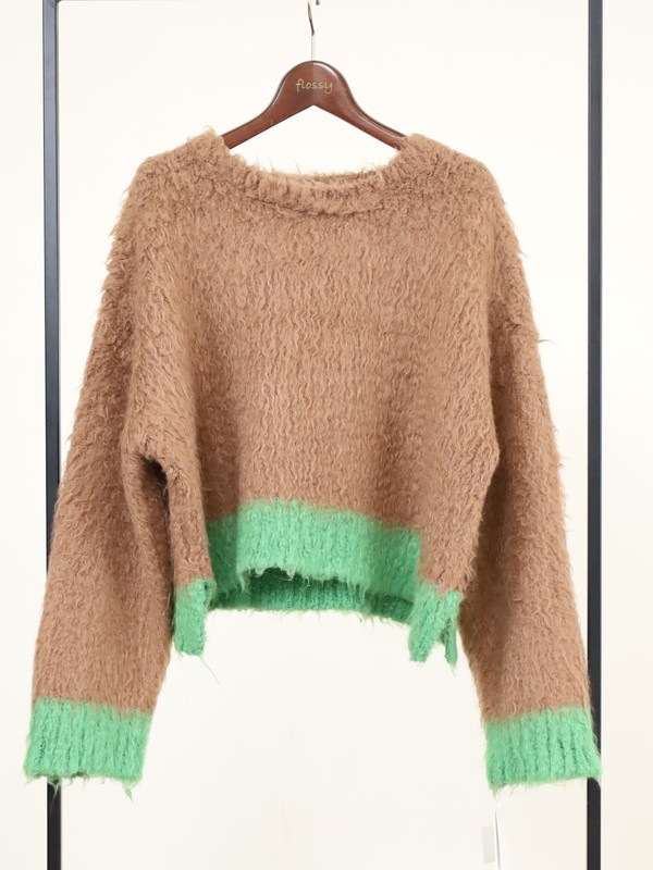 【CYAN TOKYO】配色カーリーショートニット