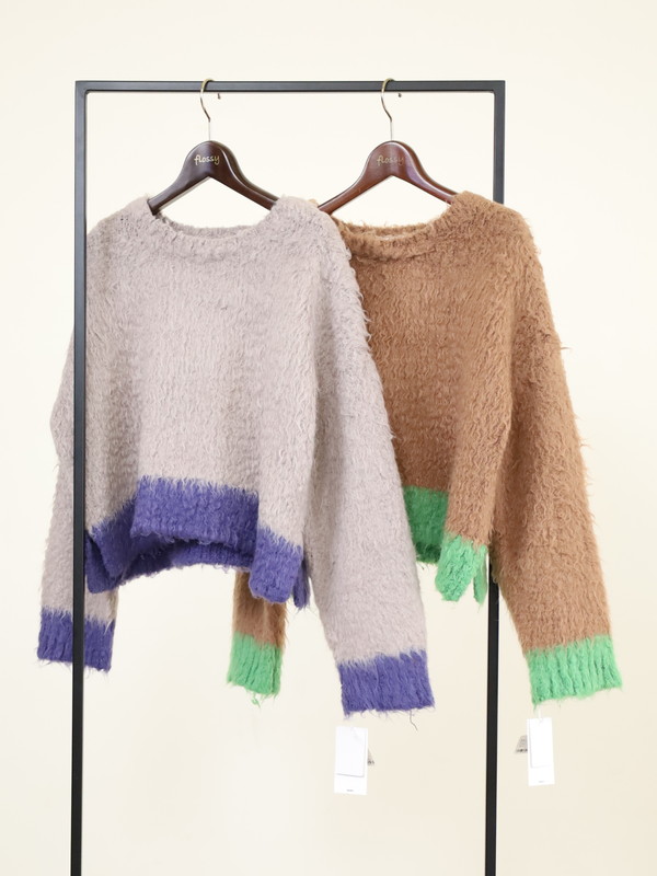 【CYAN TOKYO】配色カーリーショートニット