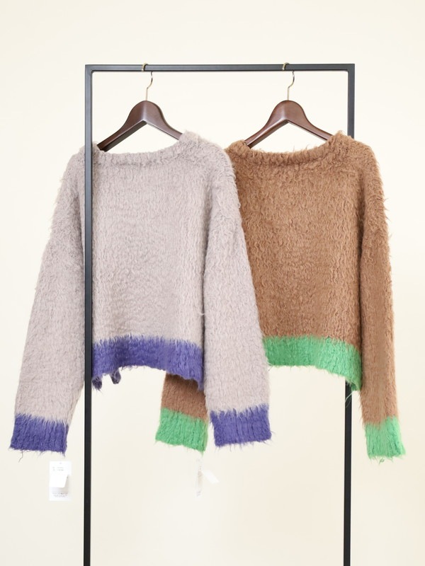 【CYAN TOKYO】配色カーリーショートニット